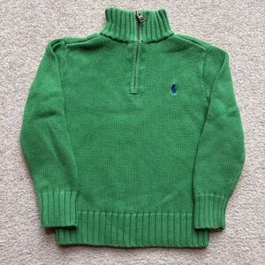 Polo Ralph Lauren Sweater Boys 4 4T Green Half Zip Mock Neck Cotton Pony Knit